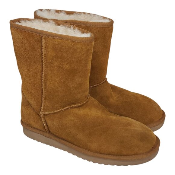 Koolaburra Suede Mid-Calf Boots Chestnut Tan Fur Lined Womens Size 11 - Picture 1 of 14